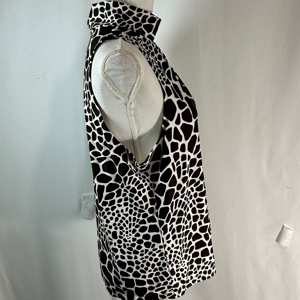 DFA New York Women's Sleeveless Mock Neck Top XL Brown White Giraffe Print - Picture 5 of 10